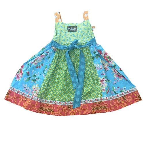 Matilda Jane Platinum Taylor Knot Dress Girls Size 6 Colorful Patchwork Floral - Picture 2 of 6