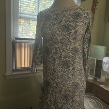 H&M Size 2 Blue White Shift Dress With Tie 3/4 sleeves