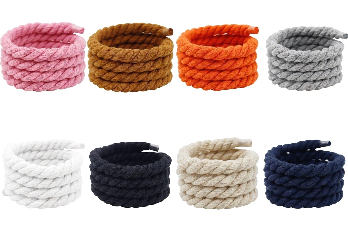 Thick Rope Shoelaces 5/16 Inch: white, black, beige, pink, blue, yellow