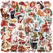 50 PCS Vintage Christmas Stickers Holiday Decals Laptop Hydro Yeti Free Shipping