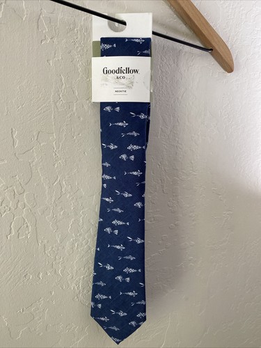 Goodfellow & Co Men's Necktie Navy Blue Fish Nautical Aquatic Regular NEW - Picture 7 of 8