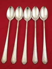 Lot Of 5 National Silver Co TWELVE Pattern Silverplate Iced Teaspoons 7 1/2"