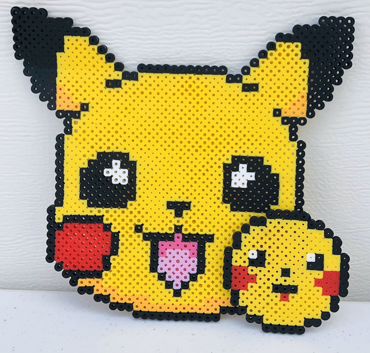 Pokémon 10”X10” Large Pikachu Perler Bead Pixel Art + Small