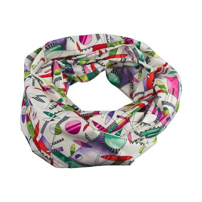Damen-Rundschal Loop Grafik abstrakt weiß bunt ca. 25 cm x 140 cm 100% Baumwolle