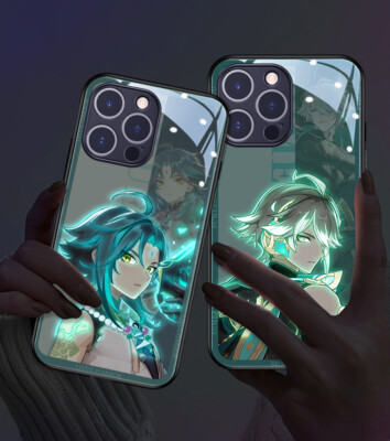 Anime Genshin Impact Can Emit Light Phone Case Cover For Iphone 13/14/15 Pro Max