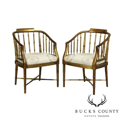 Faux Bamboo Vintage Gold Barrel Back Pair Armchairs - Vintage Faux Bamboo Patio Furniture Faux Bamboo Vintage Gold Barrel Back Pair Armchairs - Vintage Faux Bamboo Patio Furniture