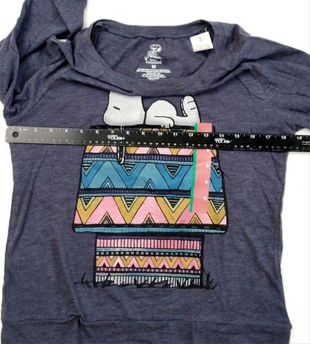 Peanuts Womens MEDIUM Snoopy Graphic Print Long Sleeve T-SHIRT Navy Crew Neck - 第 2/11 張圖片