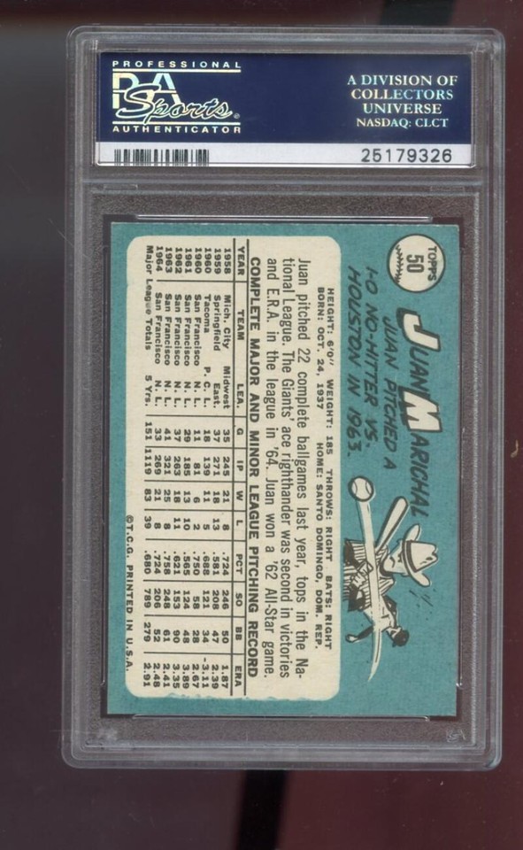 1965 Topps 50 Juan Marichal PSA 6 Graded Baseball Card MLB San