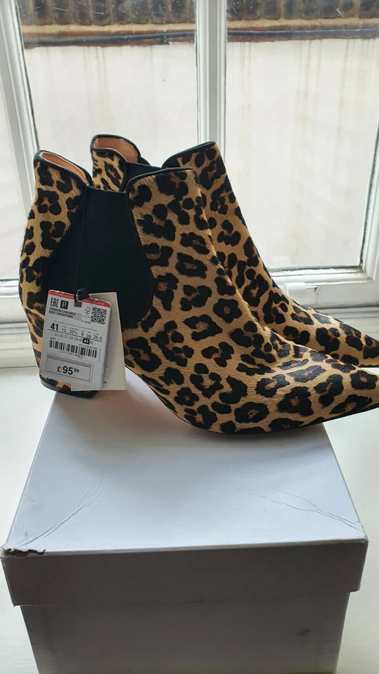ZARA leopad/Animal print, Pony hair - Leather Ankle Boots - size Eur41 - UK 8 - Image 3 of 4