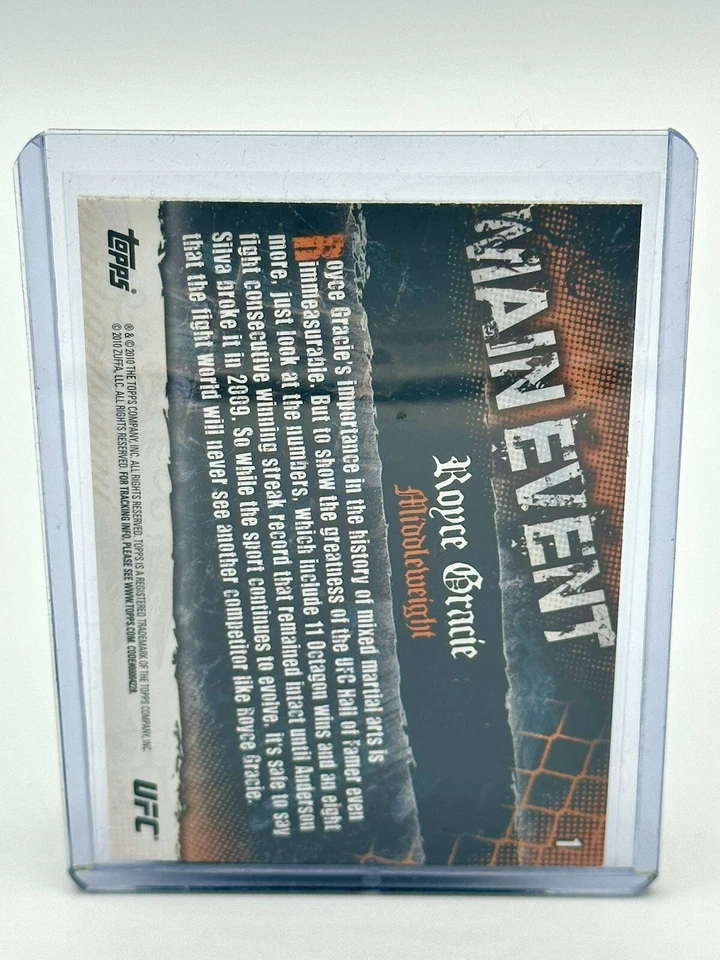 Royce Gracie 2010 Topps UFC Main Event Gold Refractor  SP Thick Insert Card #1 - Image 2 of 2