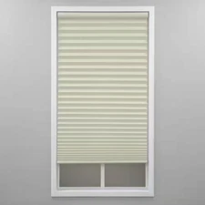 PERFECT LIFT Ecru Cordless Light Filtering Polyester 1 in. Pleated 26.5 W x 64 L