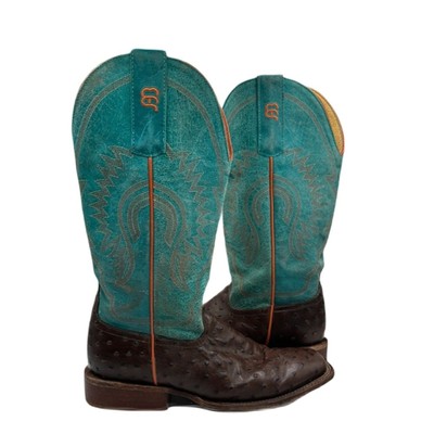 Anderson Bean Sz 5 Turquoise & Chocolate Ostrich Print Cowboy Boots
