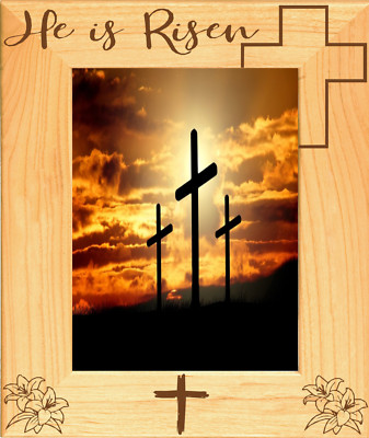 He is Risen Laser Engraved Wood Picture Frame Portrait (3 x 5)