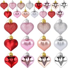 36pcs Valentines Day Heart Ornaments Multi-Finish Glitter Glossy Matte Hanging