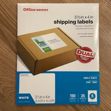 3 1/3" x 4" White Shipping Labels for Inkjet/Laser 150 Pack/25 Sheets
