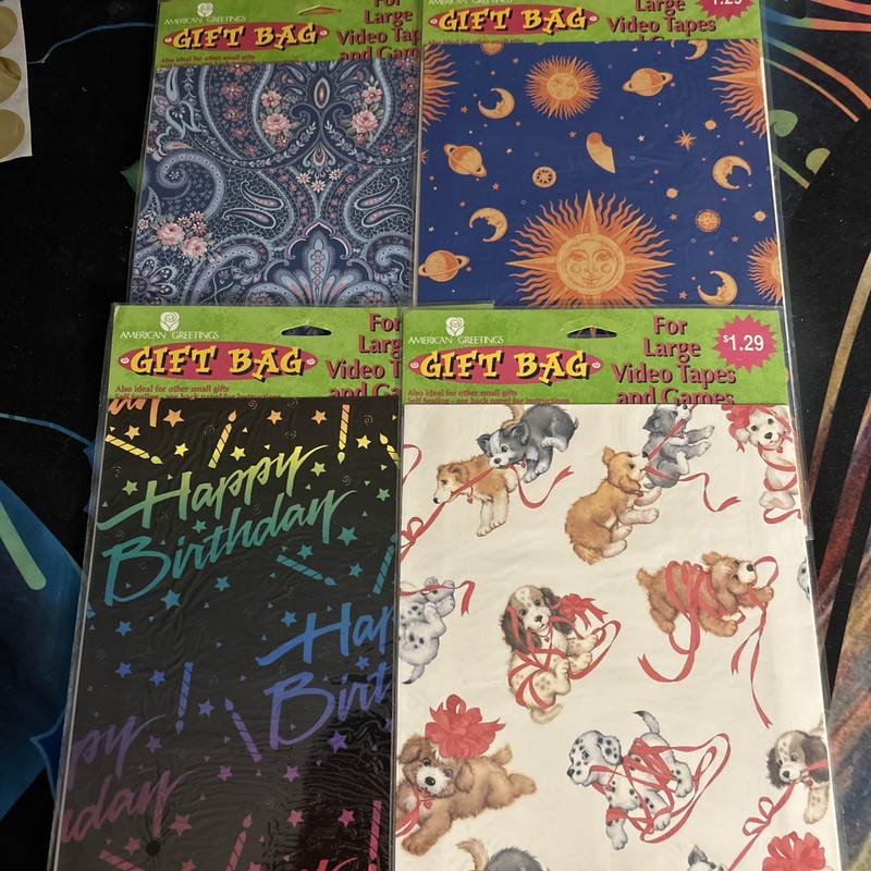 Vtg SEALED Video Tape Gift Bags VHS New Set Of 4 American Greetings Birthday,Etc