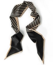 Silk Neck Scarf Printed Scarves Head Women'S Fashion Oblique Black Gold Twill
