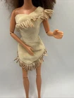 Vintage Barbie Disney Pocahontas Sun Colors Tan One Shoulder Gold Fringe Dress