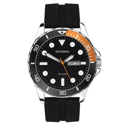 Sekonda Mens Balearic 44mm Black with Rubber Strap Model 30118 RRP £44.99