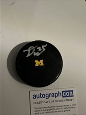 MICHIGAN WOLVERINES- DYLAN DUKE SIGNED AUTOGRAPH HOCKEY PUCK ACOA LIGHTNING 