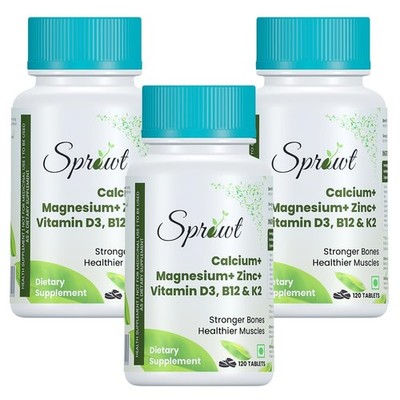 Sprowt Calcium Magnesium Zink Vitamin D3 B12 K2 Tabletten, 120 Tabletten Jedes