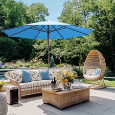 13' German Beech Wood Umbrella Patio Outdoor Garden Cafe Beach Pool Yard Blue