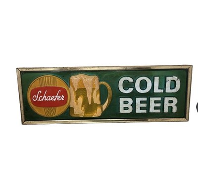 Vintage Schaefer Cold Beer Plastic w/ Metal Frame 3D Mirro-Products Sign 24x8''