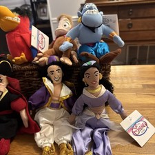 Lot of Disney Store Aladdin Mini Bean Bag Plush Genie Jafar Iago Abu Jasmine Ali