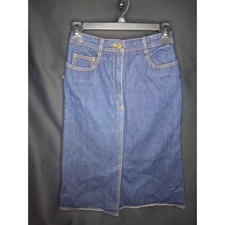 Vintage Jordache Dark Wash Denim Midi Skirt High Waisted Size 7 Horse Logo