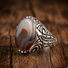 Sterling Silver Men's Ring natural Yemeni Agate aqeeq         