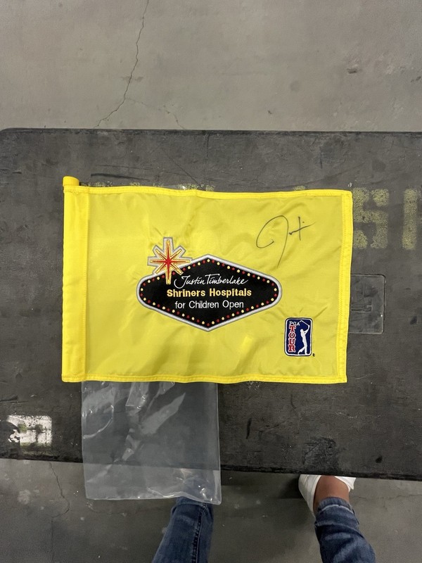 Signed Justin Timberlake 18th Hole Flag Shriners Children Hosptial Open