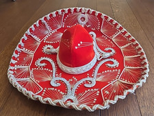 Vintage 24" Red Velvet White Mariachi Sombrero Paris 1900 Roma 1898 Size 6 3/4"