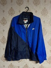 Vintage 90s Nike Men Sz L Big Back Swoosh Windbreaker Light Jacket Blue Black