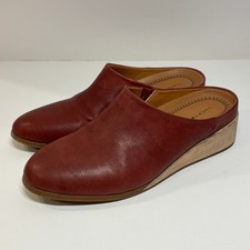 Lucky Brand Polona Womens 7M Leather Wedge Mules Red Boho Casual Travel