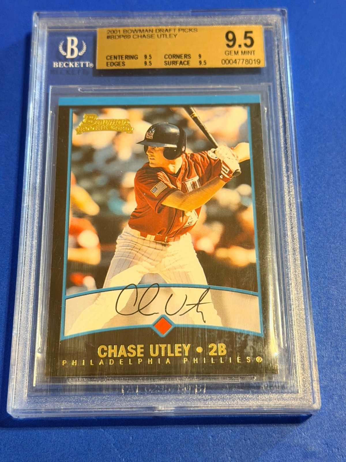 2001 Bowman Draft Picks Chase Utley #BDP69 BGS 9.5 - FREE SHIPPING