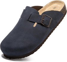 Comfort Suede Clogs with Arch Support - Cork Footbed Slip-On Mules