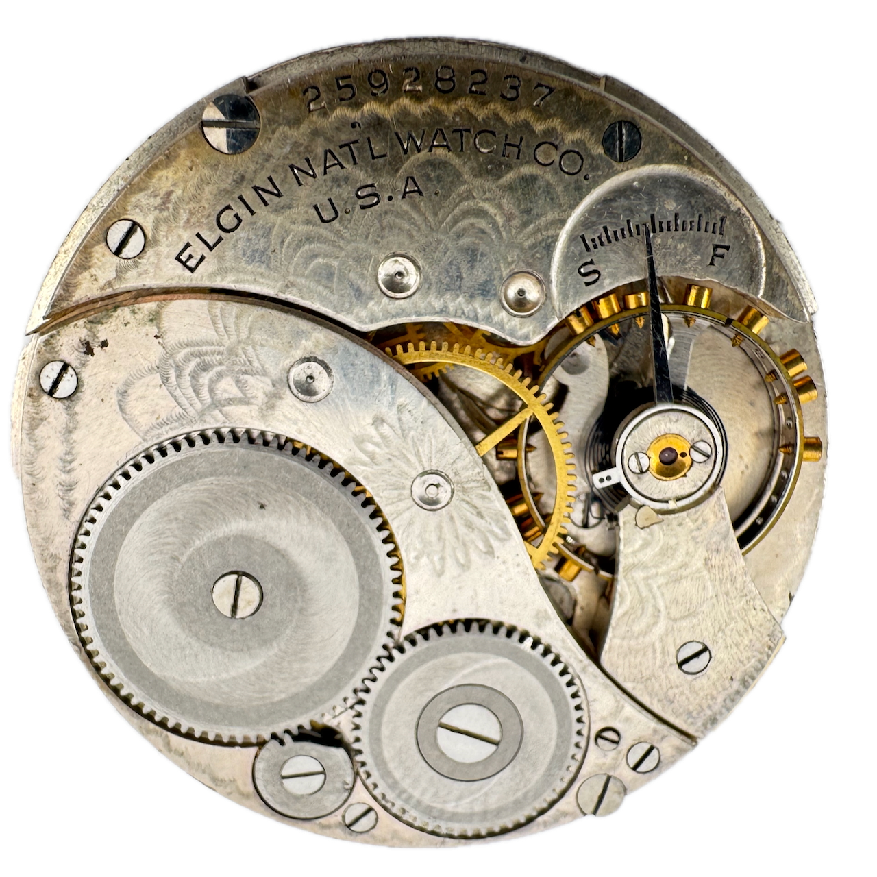 Antique 12 Size 1923 Elgin 7 Jewel Mechanical Pocket Watch Movement 303 USA