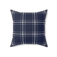 Blue and White Plaid 18×18 Decorative Throw Pillow – Vacuum-Sealed Bag Open Box