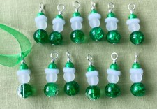 12 Handmade Top Quality Green Glass Crackle Bead Christmas Elf/Elves Charms 32mm