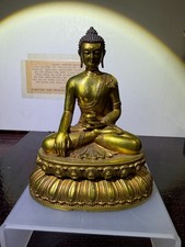 Very Fine Vtg. Chinese Gold on Bronze Sculpture of Buddha