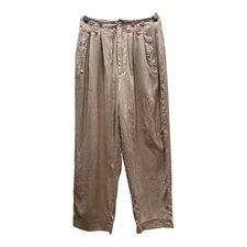 J Peterman High Waist Pleated Silk Crop Pants Women’s 0 Neutral Business Casual