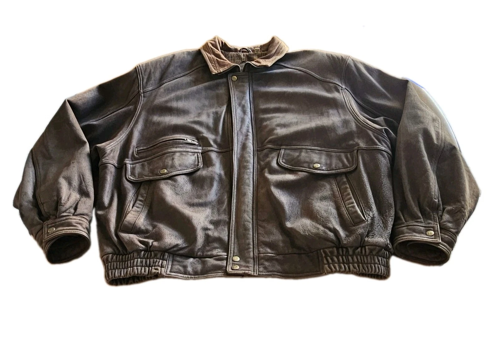 Vintage Roundtree & Yorke Mens XXL Brown Heavyweight Leather Zip-Up Coat!  image 1
