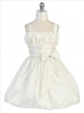 Girls' White Sleeveless Taffeta Ball Gown Knee Length Dress with Bow Accent