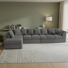 Corner Grey Jumbo Cord 6-7 Seater Modular Sofa with Spacious Footstool Included