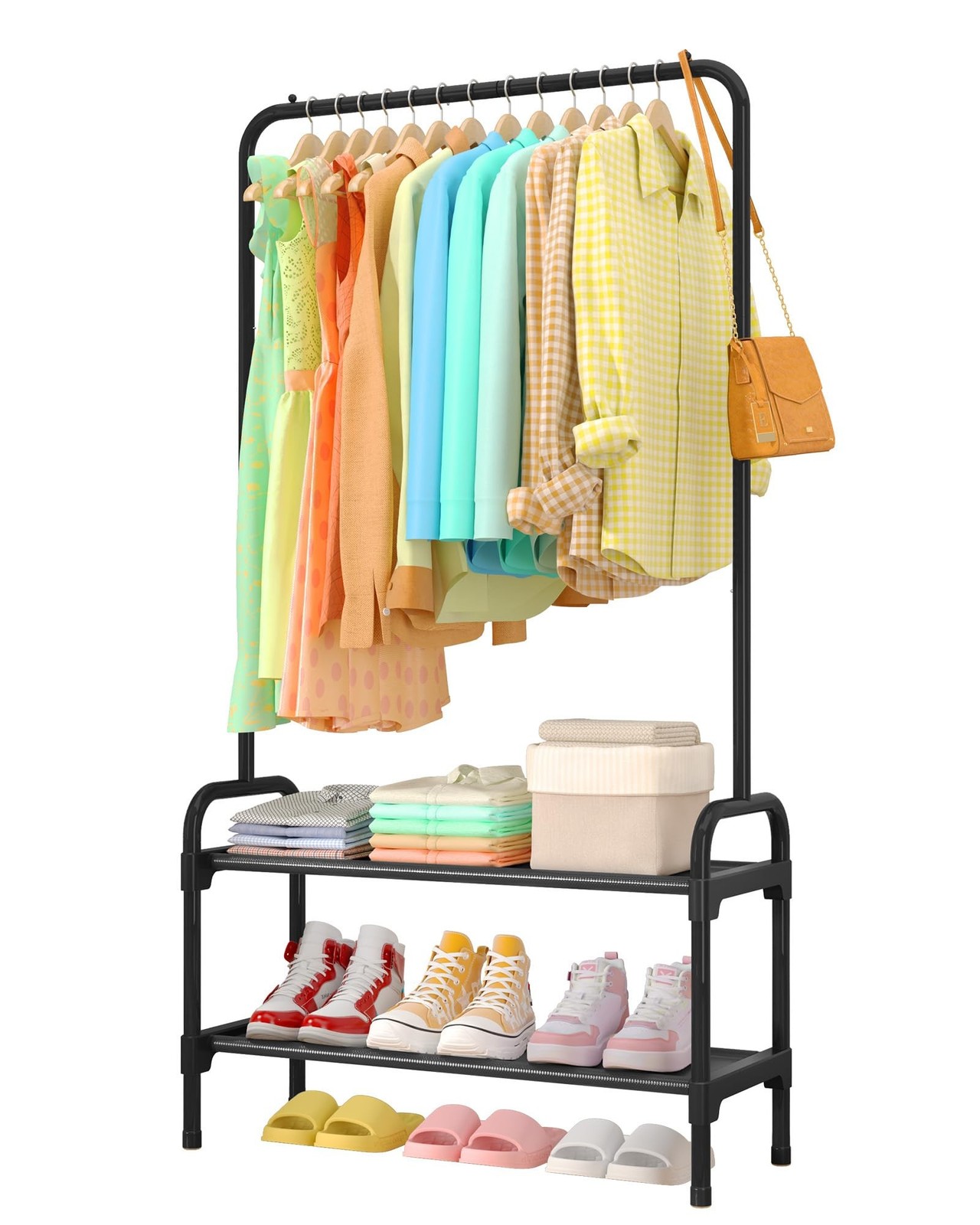 Clothes Rack - Clothing Rack with 2-Tier Shoe Rack and Anti-Slip Stopper, Sho...