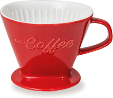 XXL Porcelain Coffee Dripper Red - Ceramic Cone Brewer - Pour over Coffee Maker 