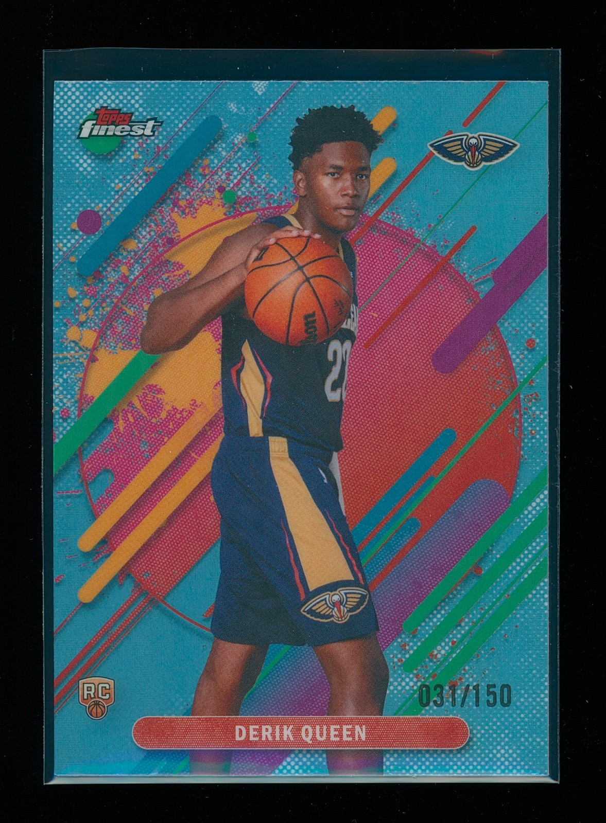2025-26 Topps Finest DERIK QUEEN #213 RARE RC Sky Blue Refractor /150 Pelicans