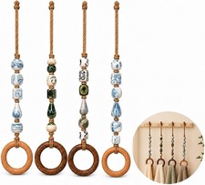 Rustic Farmhouse Wood Bead Towel Hanger with Wooden Ring Decorative Beaded Holde