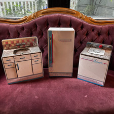 Wolverine Vintage Litho Toy Kitchen Appliance Set Sink, Refrigerator, Washer