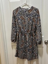 Loft Paisley Blue Midi Dress 3/4 Sleeves Elastic Waist